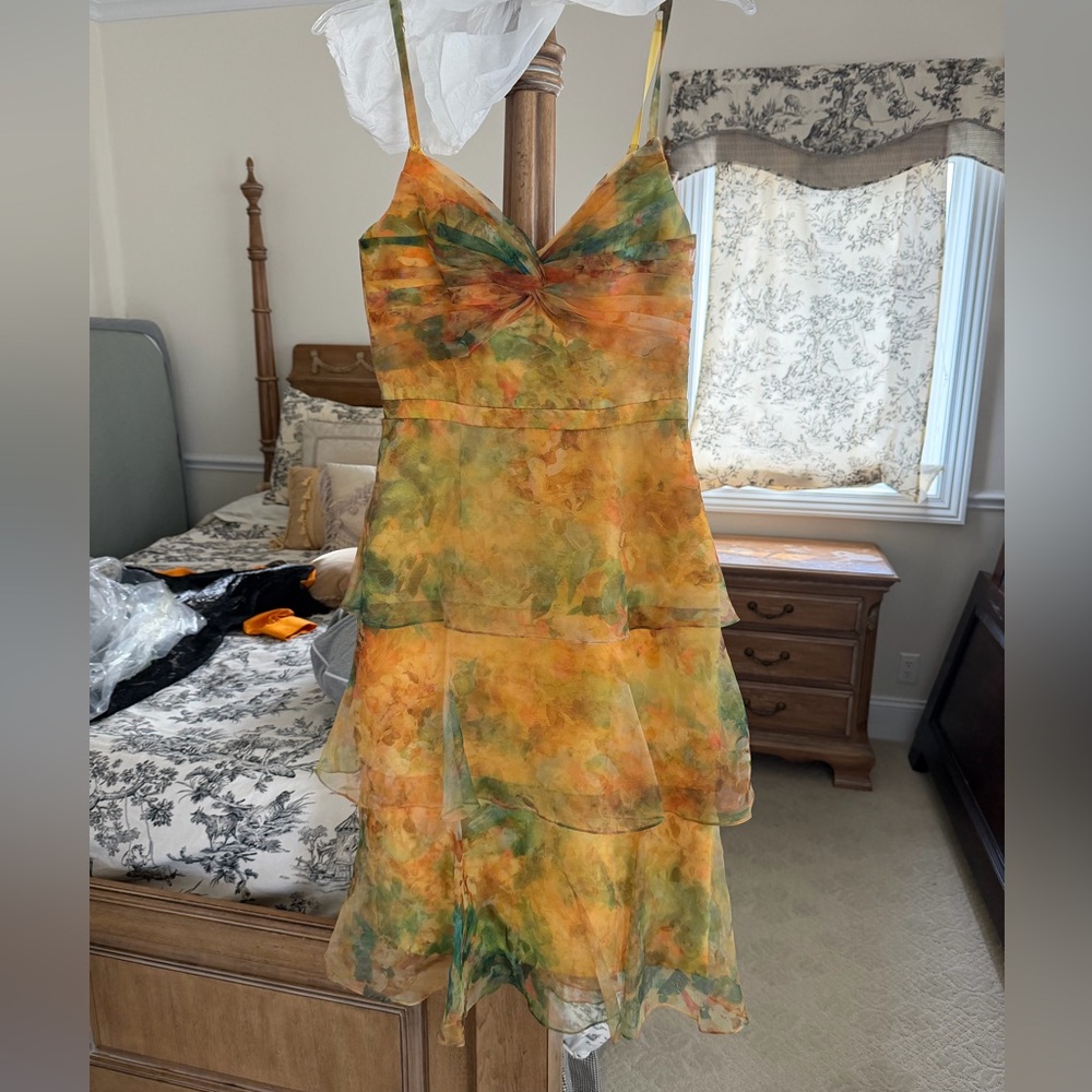 Marchesa Notte Yellow Tiered Organza Dress